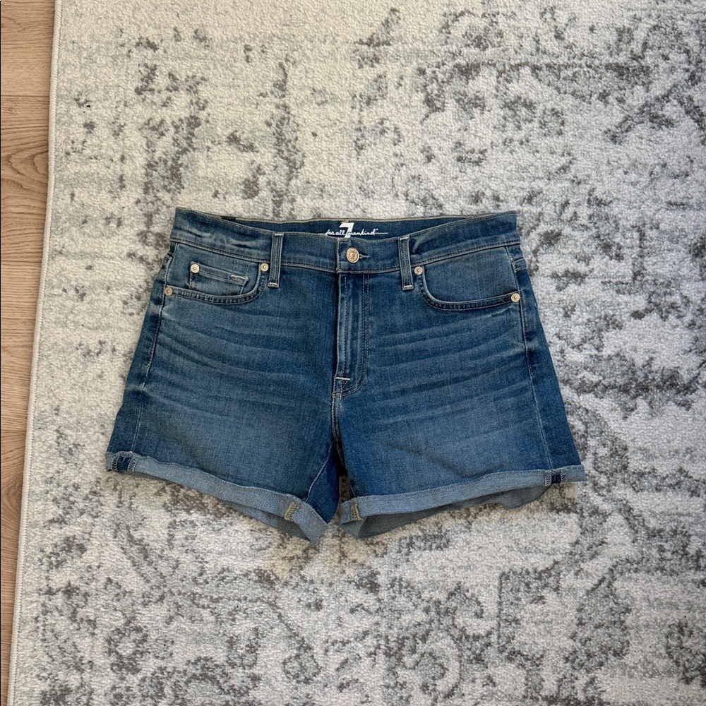 7 For All Mankind Dark Blue Cuffed Denim Shorts